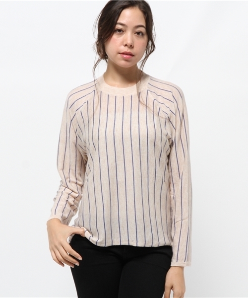 SEVENDAYS=SUNDAY（セブンデイズサンデイ）の「ウール混ストライプ　長袖プルオーバー（ニット/セーター・レディース・オフホワイト/ベージュ/グレー/ネイビー・MEDIUM/LARGE）」の3枚目の写真