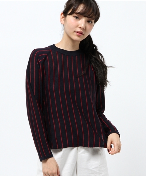SEVENDAYS=SUNDAY（セブンデイズサンデイ）の「ウール混ストライプ　長袖プルオーバー（ニット/セーター・レディース・オフホワイト/ベージュ/グレー/ネイビー・MEDIUM/LARGE）」の4枚目の写真
