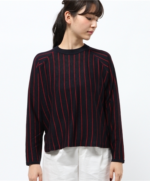 SEVENDAYS=SUNDAY（セブンデイズサンデイ）の「ウール混ストライプ　長袖プルオーバー（ニット/セーター・レディース・オフホワイト/ベージュ/グレー/ネイビー・MEDIUM/LARGE）」の5枚目の写真