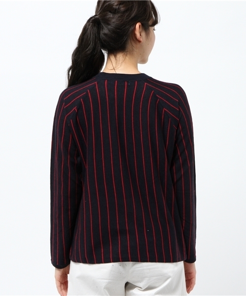 SEVENDAYS=SUNDAY（セブンデイズサンデイ）の「ウール混ストライプ　長袖プルオーバー（ニット/セーター・レディース・オフホワイト/ベージュ/グレー/ネイビー・MEDIUM/LARGE）」の7枚目の写真