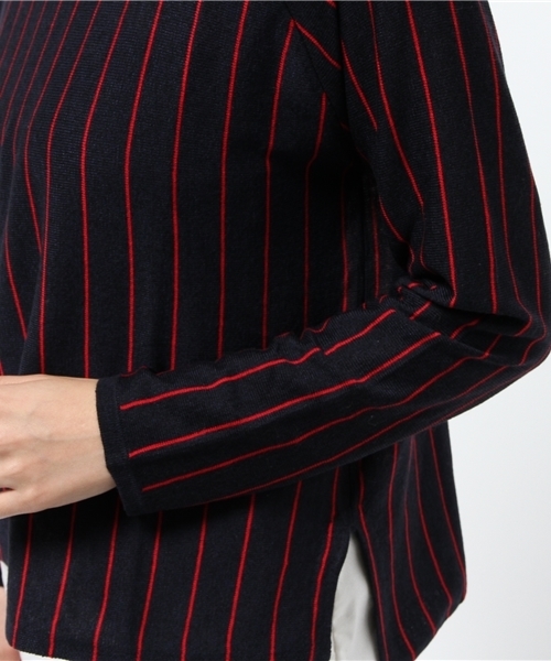 SEVENDAYS=SUNDAY（セブンデイズサンデイ）の「ウール混ストライプ　長袖プルオーバー（ニット/セーター・レディース・オフホワイト/ベージュ/グレー/ネイビー・MEDIUM/LARGE）」の9枚目の写真