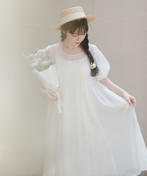miolite(ミオライト)の「バック リボン デザイン シアー ワンピース miolite(ワンピース・レディース・ホワイト/ブルー・M)」の2枚目の写真