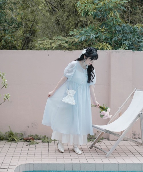 miolite(ミオライト)の「バック リボン デザイン シアー ワンピース miolite(ワンピース・レディース・ホワイト/ブルー・M)」の16枚目の写真