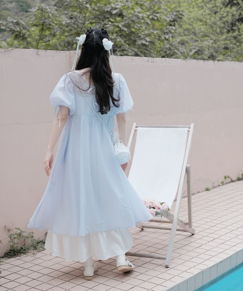 miolite(ミオライト)の「バック リボン デザイン シアー ワンピース miolite(ワンピース・レディース・ホワイト/ブルー・M)」の5枚目の写真