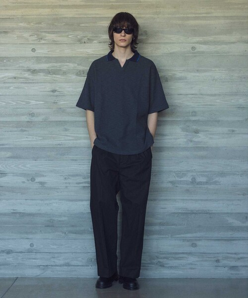 MONKEY TIME（モンキータイム）の「ラッセル ライン スキッパー ポロシャツ（ポロシャツ・メンズ・ブラック/ダークグレー・S/M/L/XL）」の4枚目の写真