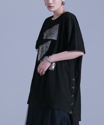 アシメ箔デザインチュニックTシャツ