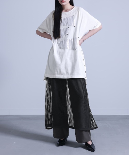 kOhAKU(コハク)の「アシメ箔デザインチュニックTシャツ(Tシャツ/カットソー・レディース・オフホワイト/ブラック・FREE)」の10枚目の写真