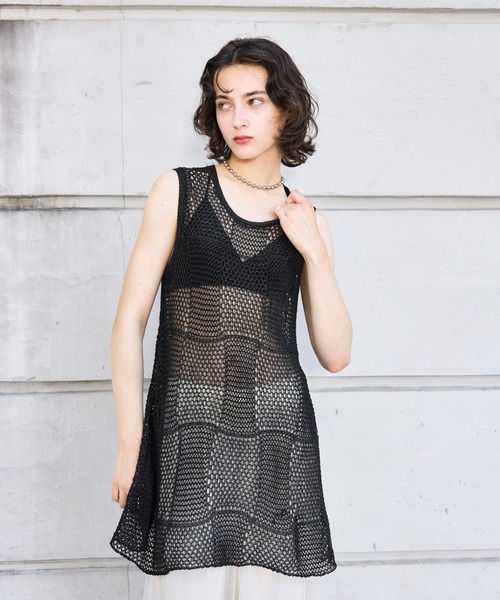 seyto サイズ2 / メッシュレイヤードドットシャツ seyto（セイト）の「Mesh knit layered tank top / メッシュニット