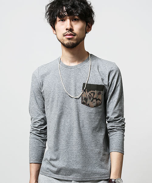 NANO universe（ナノユニバース）の「ニットポケットクルーネックTee L/S（Tシャツ/カットソー・メンズ・ホワイト/ネイビー/グレー/ブラック・MEDIUM/SMALL/LARGE/X-LARGE）」の4枚目の写真