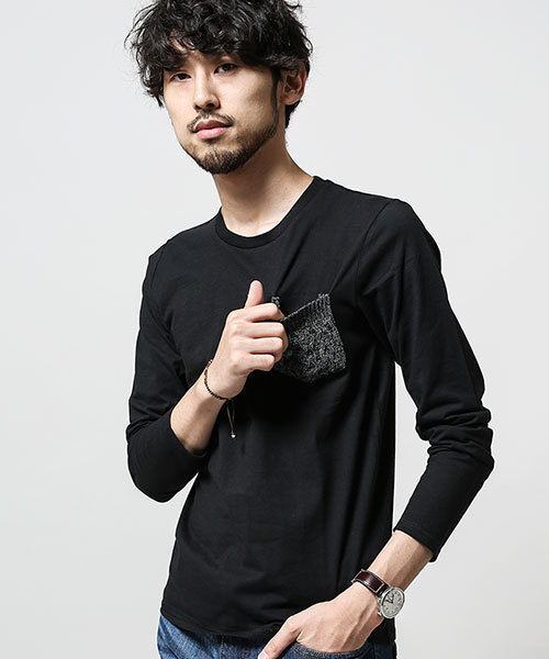 NANO universe（ナノユニバース）の「ニットポケットクルーネックTee L/S（Tシャツ/カットソー・メンズ・ホワイト/ネイビー/グレー/ブラック・MEDIUM/SMALL/LARGE/X-LARGE）」の3枚目の写真