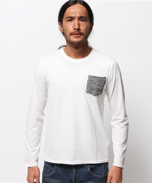 NANO universe（ナノユニバース）の「ニットポケットクルーネックTee L/S（Tシャツ/カットソー・メンズ・ホワイト/ネイビー/グレー/ブラック・MEDIUM/SMALL/LARGE/X-LARGE）」の5枚目の写真
