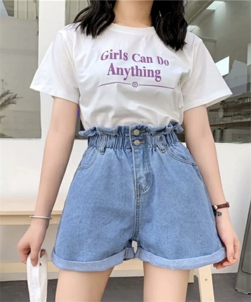 FREE STYLISTS(フリー スタイリスト)の「ロールアップデニムショートパンツ(デニムパンツ・レディース・ブルー/ホワイト/ダークグレー・S/M/L/XL)」の3枚目の写真