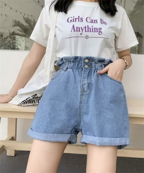 FREE STYLISTS(フリー スタイリスト)の「ロールアップデニムショートパンツ(デニムパンツ・レディース・ブルー/ホワイト/ダークグレー・S/M/L/XL)」の22枚目の写真