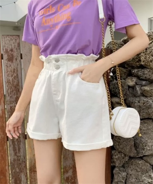 FREE STYLISTS(フリー スタイリスト)の「ロールアップデニムショートパンツ(デニムパンツ・レディース・ブルー/ホワイト/ダークグレー・S/M/L/XL)」の7枚目の写真