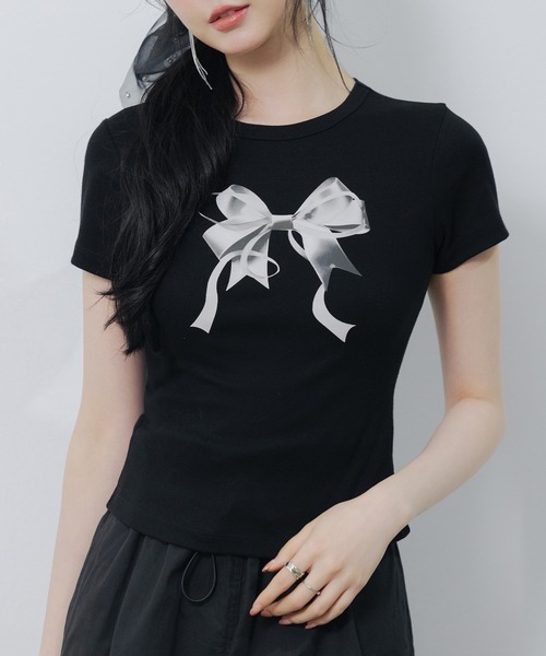 tシャツ DOGリボンプリントロングTシャツ レディース : ZOZOTOWN