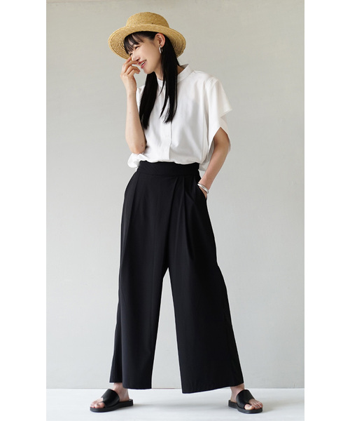 zootie（ズーティー）の「ワイドシルエット ラップパンツ（その他パンツ・レディース・ブラック/ライトベージュ・M）」の3枚目の写真
