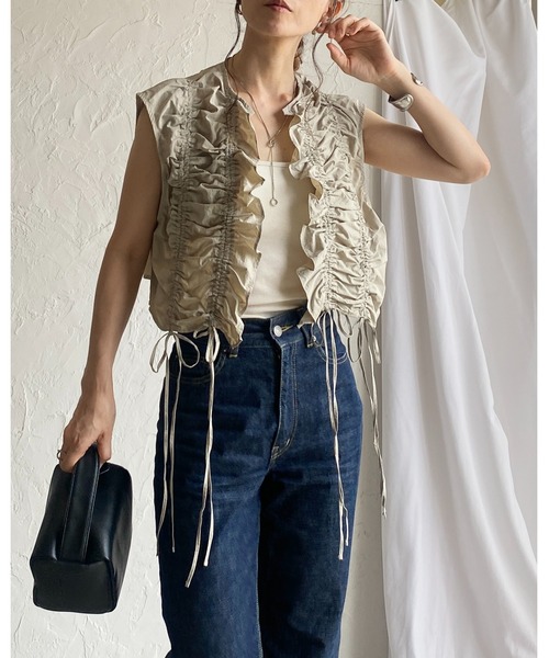 セール】ショート丈クロップドドロストシャーリングギャザー