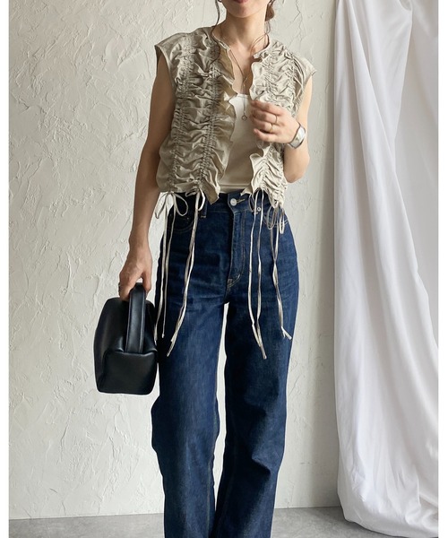 クロップドベスト／ショートワンピース セットアップ r-77 AMERICAN HOLIC ワンピース SETニットベスト＋ギャザーシャツ