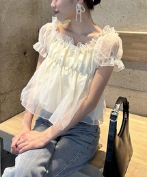 シャーリングシアーパフブラウス
