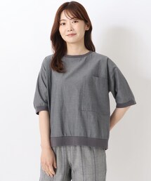 リブコンビ 5分袖ブラウス