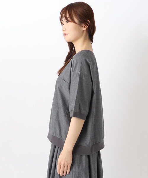 one'sterrace(ワンズテラス)の「リブコンビ 5分袖ブラウス(シャツ/ブラウス・レディース・カーキ系5/グレー系その他7・02)」の14枚目の写真
