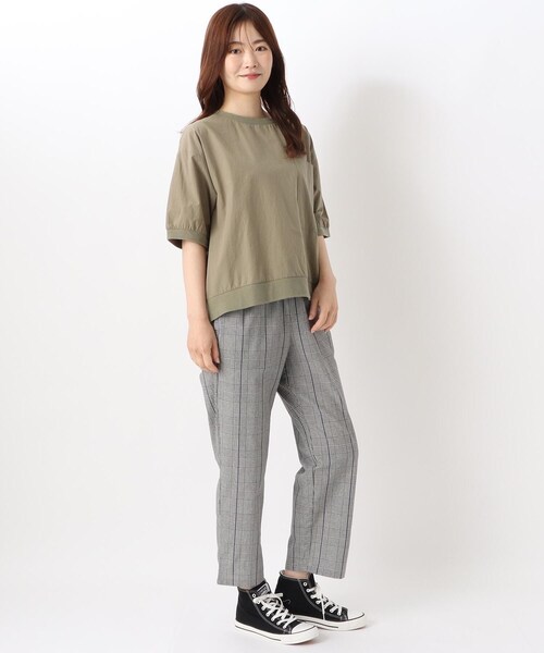 one'sterrace(ワンズテラス)の「リブコンビ 5分袖ブラウス(シャツ/ブラウス・レディース・カーキ系5/グレー系その他7・02)」の8枚目の写真