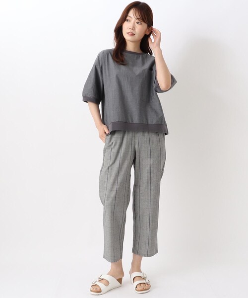 one'sterrace(ワンズテラス)の「リブコンビ 5分袖ブラウス(シャツ/ブラウス・レディース・カーキ系5/グレー系その他7・02)」の11枚目の写真