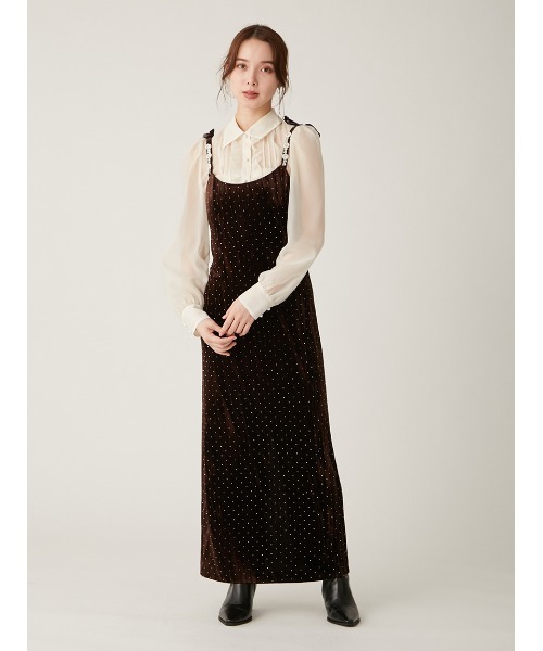 LILY BROWN（リリーブラウン）の「[L.B CANDY STOCK]ブラウスセットビジューベロアキャミワンピース（ワンピース・レディース・ブラック/ブラウン・1/0）」の5枚目の写真