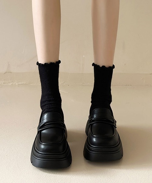 軽量 レザーライク シンプル 厚底ローファー culs104（ローファー