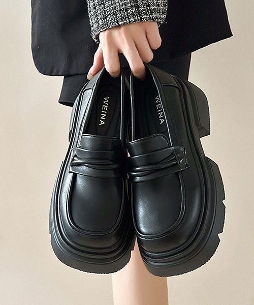 軽量 レザーライク シンプル 厚底ローファー culs104（ローファー