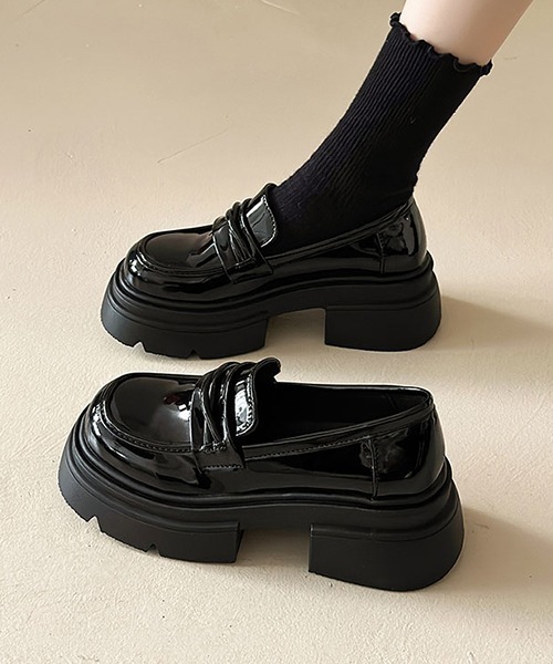 軽量 レザーライク シンプル 厚底ローファー culs104