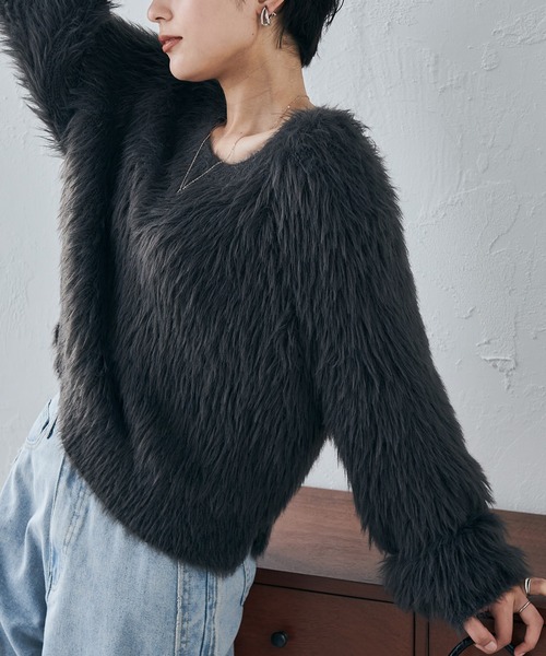 セール】ロングフェザーシャギーニット（ニット/セーター