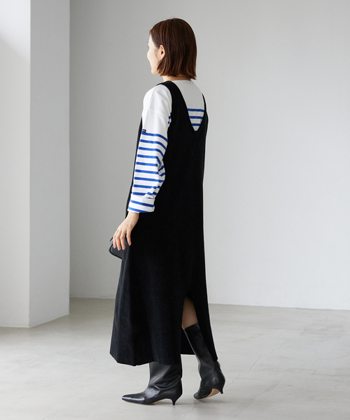 イエナ　ベロアニットIラインワンピース　ブラック IENA（イエナ）の「ベロアニットIラインワンピース（ワンピース）」 - WEAR