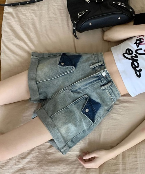 Miniministore(ミニミニストア)の「ロールアップ デニムショートパンツ 美脚(デニムパンツ・レディース・ブルーグレー・L/S/XL/M)」の3枚目の写真