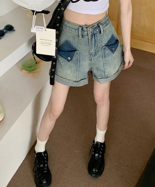 Miniministore(ミニミニストア)の「ロールアップ デニムショートパンツ 美脚(デニムパンツ・レディース・ブルーグレー・L/S/XL/M)」の4枚目の写真