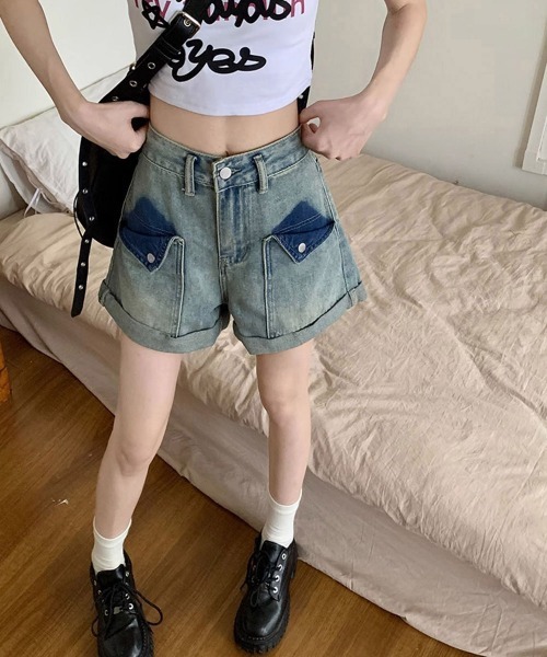 Miniministore(ミニミニストア)の「ロールアップ デニムショートパンツ 美脚(デニムパンツ・レディース・ブルーグレー・L/S/XL/M)」の6枚目の写真