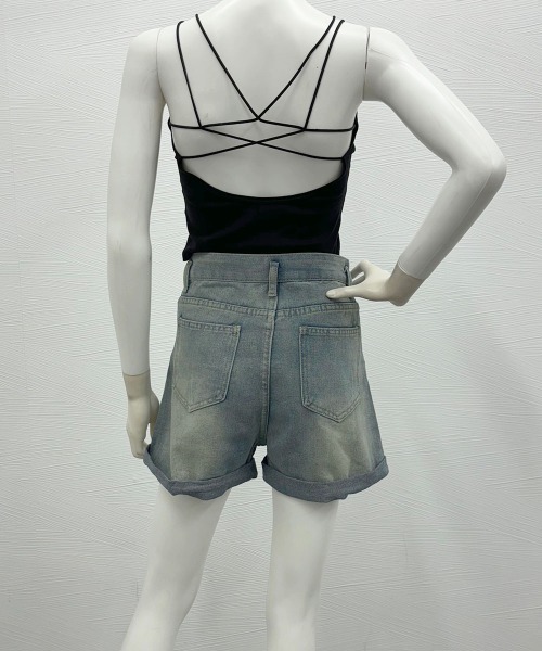 Miniministore(ミニミニストア)の「ロールアップ デニムショートパンツ 美脚(デニムパンツ・レディース・ブルーグレー・L/S/XL/M)」の10枚目の写真
