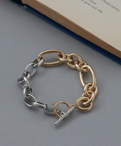 Three Four Time（ｽﾘｰﾌｫｰﾀｲﾑ）の「コンビメタルオーバルチェーンブレス（ブレスレット・レディース・その他・FREE）」の2枚目の写真