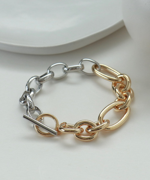 Three Four Time（ｽﾘｰﾌｫｰﾀｲﾑ）の「コンビメタルオーバルチェーンブレス（ブレスレット・レディース・その他・FREE）」の4枚目の写真
