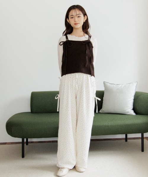 Heve リボンドットパンツ ブラック 36 シルキータックワイドPT ブラック | HEVE