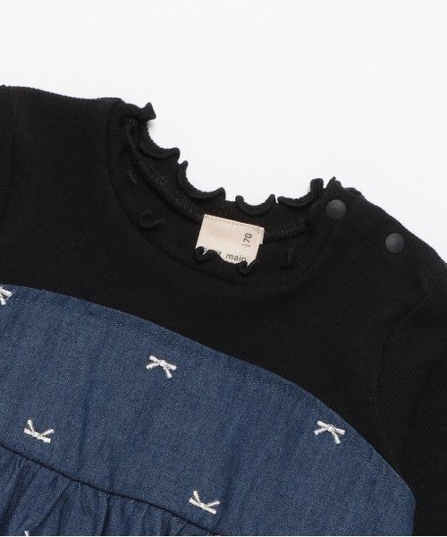 petit main（プティマイン）の「【リンク】リボン刺繍ワンピロンパース（ロンパース・キッズ・アイボリー/ネイビー・70cm/80ｃｍ）」の8枚目の写真