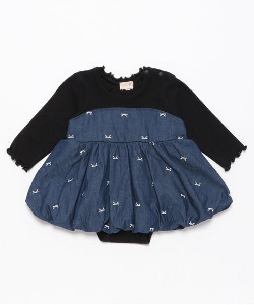 petit main（プティマイン）の「【リンク】リボン刺繍ワンピロンパース（ロンパース・キッズ・アイボリー/ネイビー・70cm/80ｃｍ）」の6枚目の写真