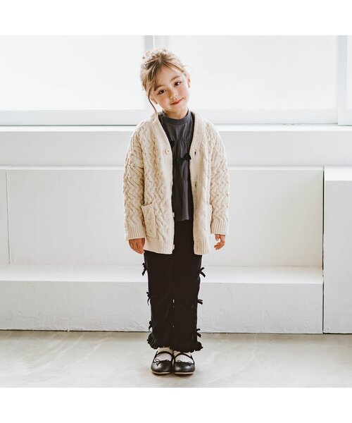 p.premier（ピードットプルミエ）の「たくさんリボンのプルオーバー（Tシャツ/カットソー・キッズ・チャコール/オフホワイト・90/100/110/120/80/130/140）」の5枚目の写真