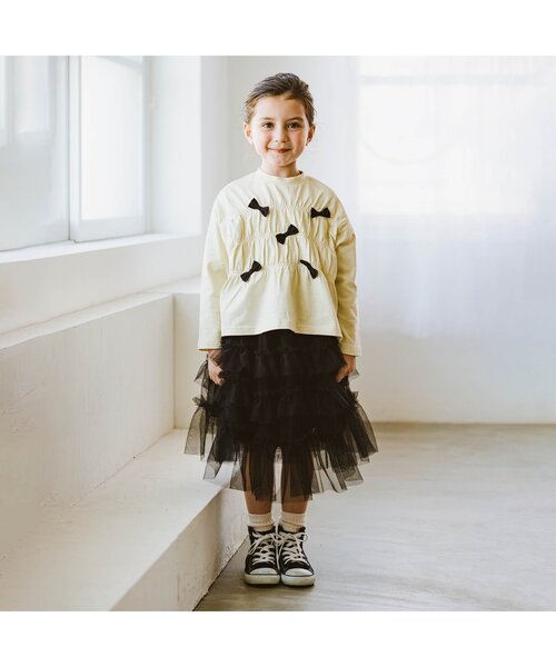 p.premier（ピードットプルミエ）の「たくさんリボンのプルオーバー（Tシャツ/カットソー・キッズ・チャコール/オフホワイト・90/100/110/120/80/130/140）」の6枚目の写真