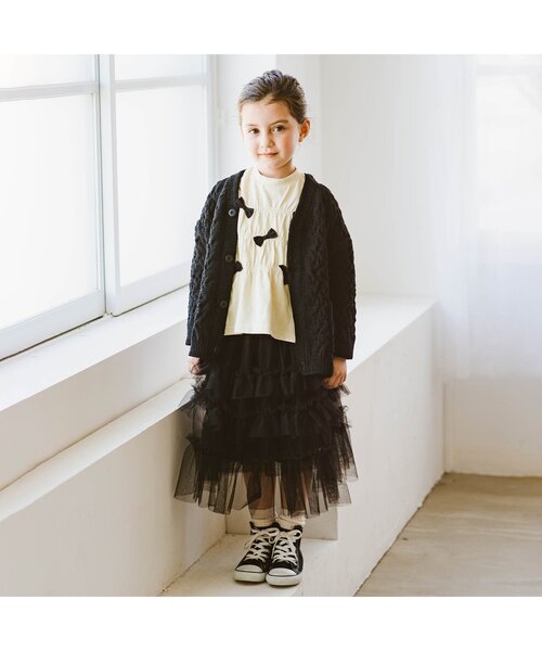 p.premier（ピードットプルミエ）の「たくさんリボンのプルオーバー（Tシャツ/カットソー・キッズ・チャコール/オフホワイト・90/100/110/120/80/130/140）」の8枚目の写真