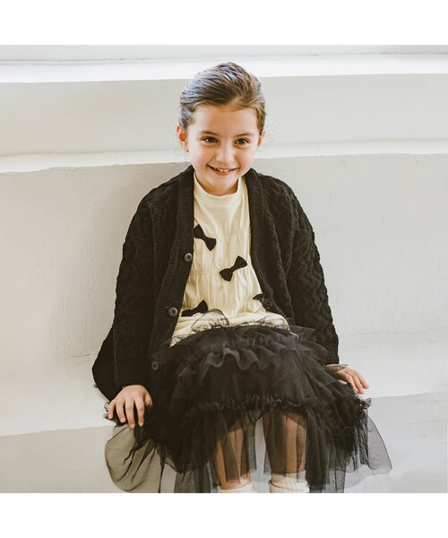 p.premier（ピードットプルミエ）の「たくさんリボンのプルオーバー（Tシャツ/カットソー・キッズ・チャコール/オフホワイト・90/100/110/120/80/130/140）」の9枚目の写真