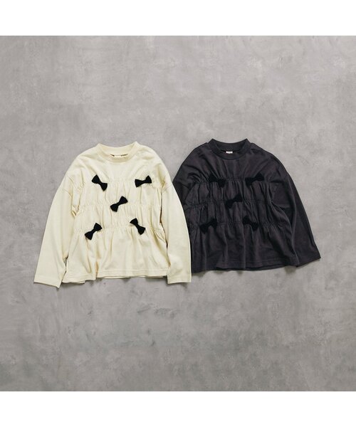 p.premier（ピードットプルミエ）の「たくさんリボンのプルオーバー（Tシャツ/カットソー・キッズ・チャコール/オフホワイト・90/100/110/120/80/130/140）」の11枚目の写真
