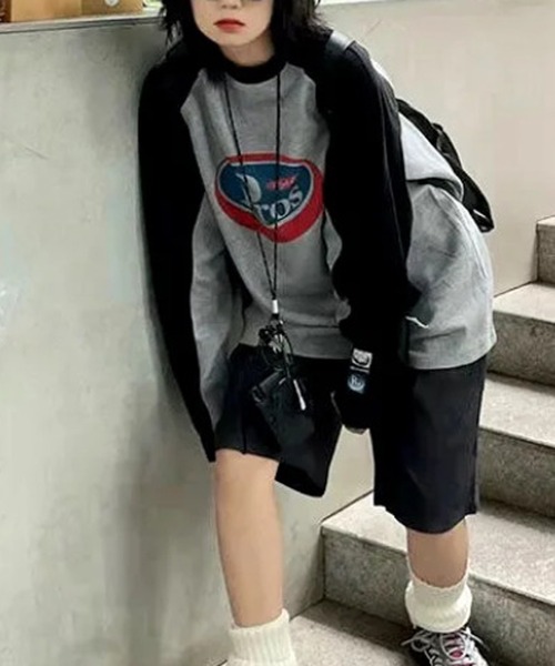 MEMECLE(メメクル)の「【 MEMECLE / メメクル 】ロゴ ラグラン ルーズトップス(Tシャツ/カットソー・レディース・グレー・S/M/L)」の1枚目の写真