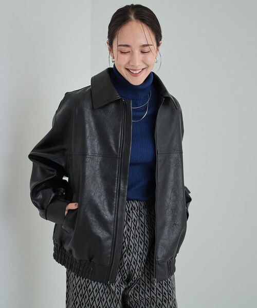 Cutie Blonde（キューティーブロンド）の「【雑誌掲載】レザー調 オーバーブルゾン（ブルゾン・レディース・ブラック/ブラウン系その他・02/03/04）」の2枚目の写真