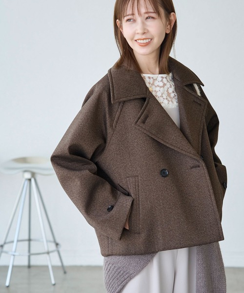 ROPÉ PICNIC ヘリンボンボンディングスタンドカラーショートコート Amazon | [ロペピクニック] コート ヘリンボンボンディング